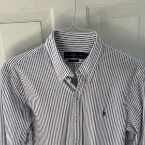 Ralph Lauren Men's White and Blue Pinstripe Shirt